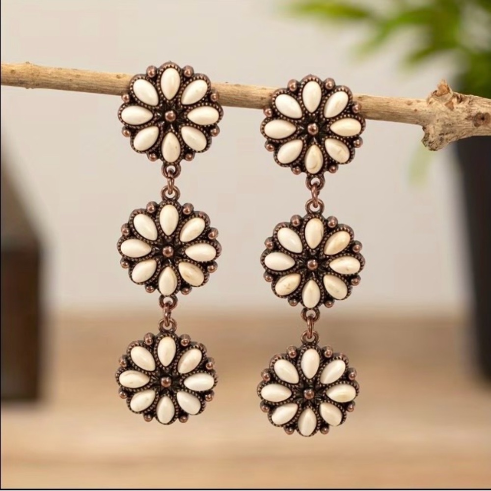 NEW - brown boho flower earrings, brown jewelry, dangle flower earrings
